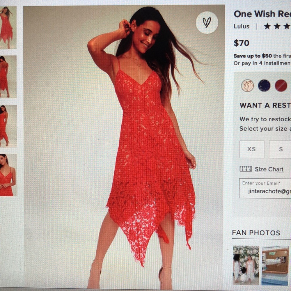 Lulu’s One Wish Red Lace MIDI Dress Small